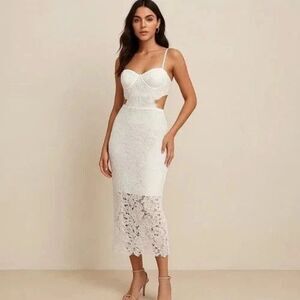 Amable by Mable White Lace Cut Out Bodycon Dress Bridal Wedding Summer Sundress